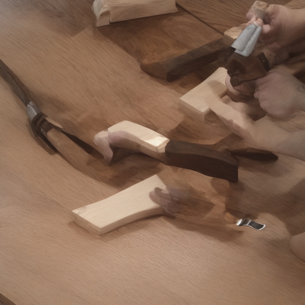 Hands-on detail of wood staining showing professional craftsmanship and wood grain texture